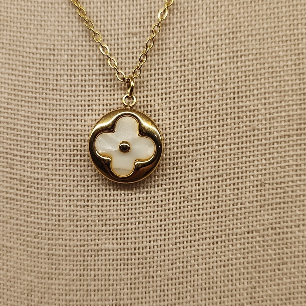18K Gold Plated Layered Clover & Faux Pearl Station Necklace - Picture 8 of 10